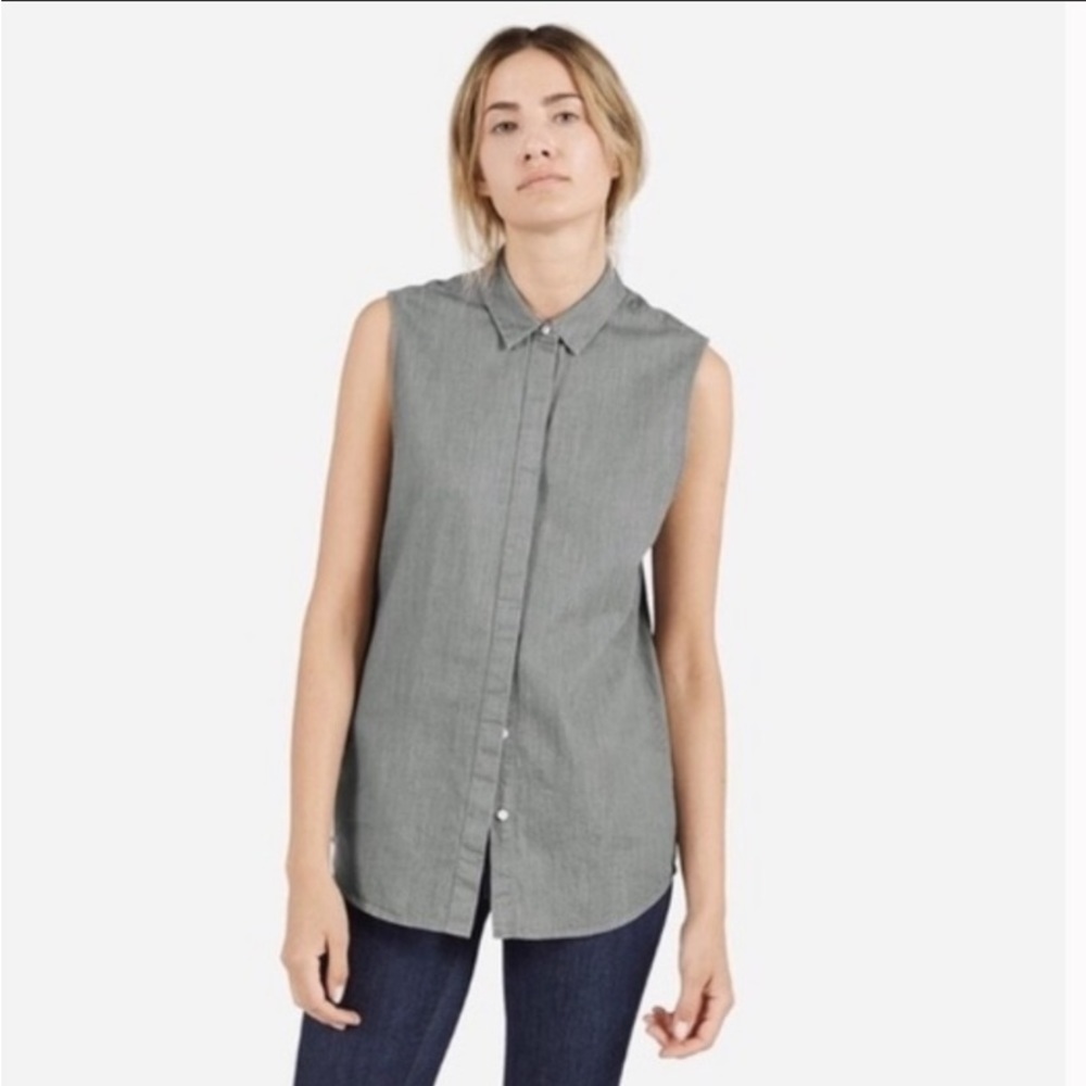 Everlane The Poplin Collared Sleeveless Cotton Button Down Shirt Size M